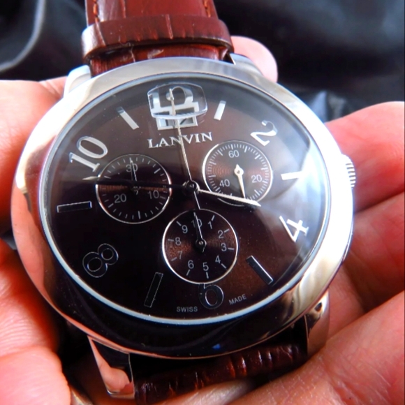 GENUINE NEW SWISS MADE LANVIN BIG  CHRONOGRAPH QUARTZ MEN WATCH - Picture 2 of 5